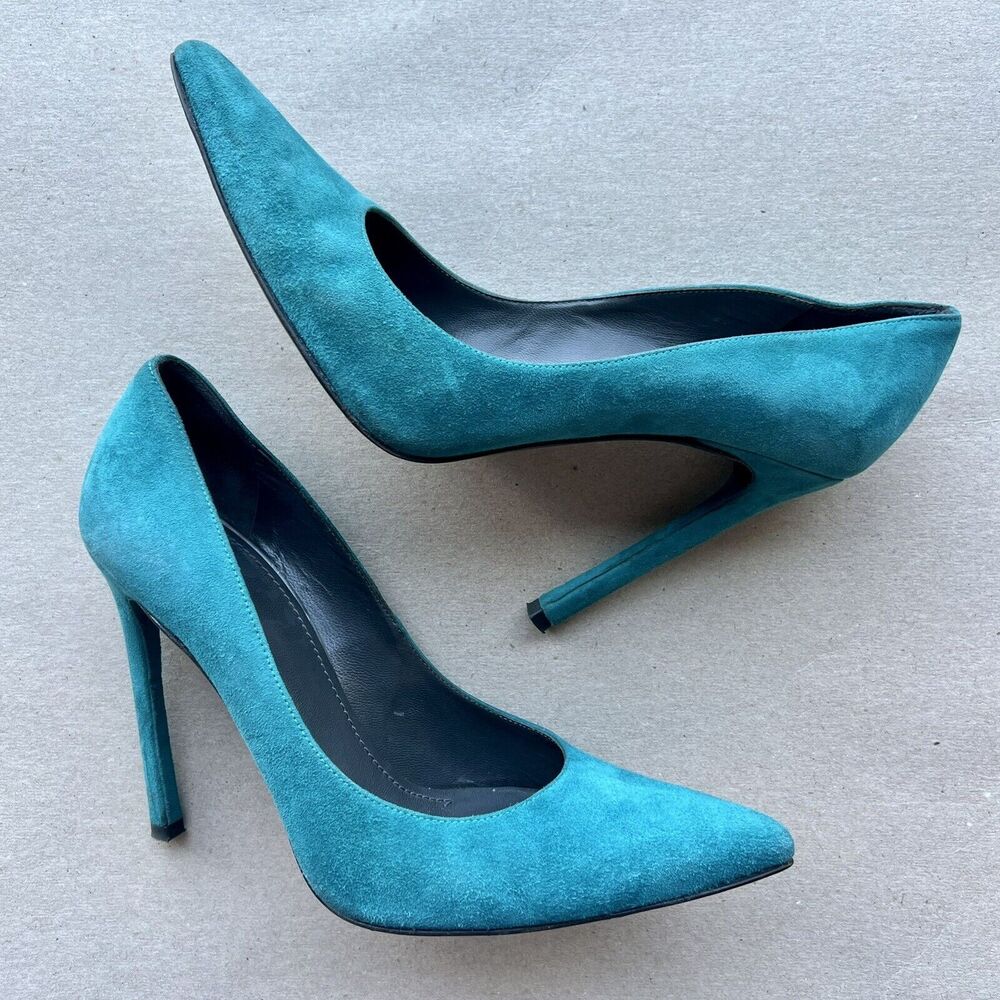 Stuart Weitzman Queen Caribe Turquoise Teal Suede Stiletto‎ Heels Women's 9.5 M
